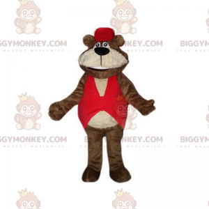 Soft Bear BIGGYMONKEY™ Mascot Costume with Red Jacket –