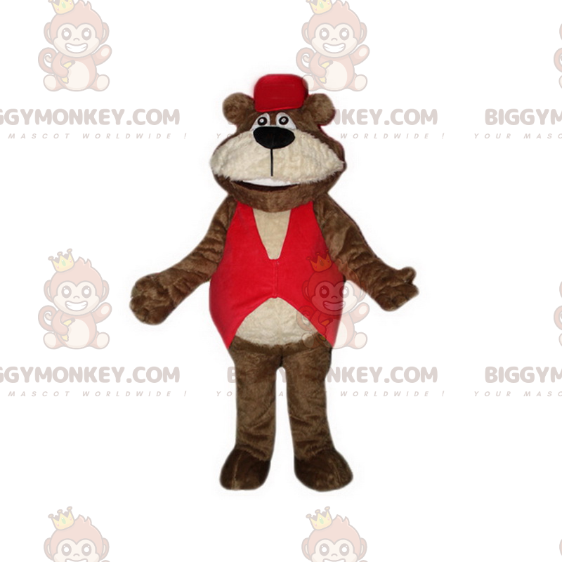 Blød bjørn BIGGYMONKEY™ maskotkostume med rød jakke -