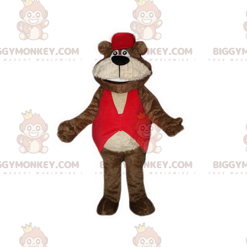 Kostým maskota Soft Bear BIGGYMONKEY™ s červenou bundou –