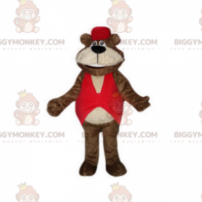 Blød bjørn BIGGYMONKEY™ maskotkostume med rød jakke -