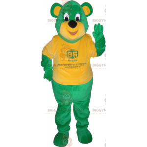 Groene beer BIGGYMONKEY™ mascottekostuum met oranje t-shirt -