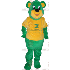 Green Bear BIGGYMONKEY™ maskottiasu oranssilla T-paidalla -