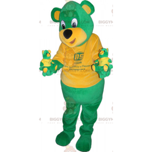 Groene beer BIGGYMONKEY™ mascottekostuum met oranje t-shirt -