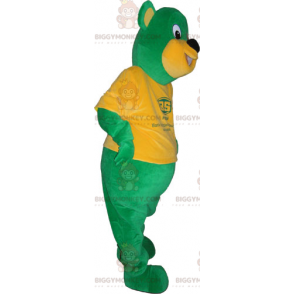 Grüner Bär BIGGYMONKEY™ Maskottchen-Kostüm mit orangefarbenem