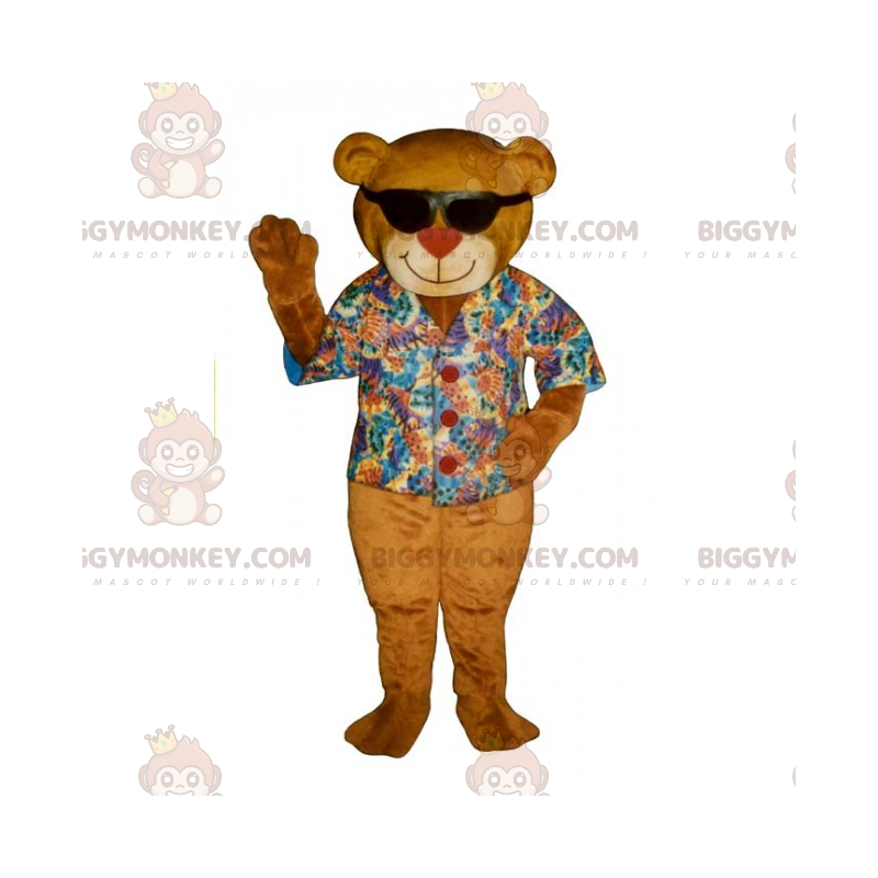 Kostým maskota medvěda BIGGYMONKEY™ s barevnou košilí a tmavými