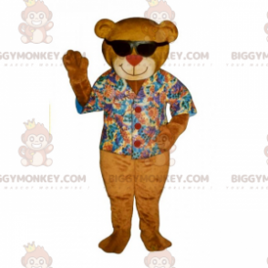 Kostým maskota medvěda BIGGYMONKEY™ s barevnou košilí a tmavými