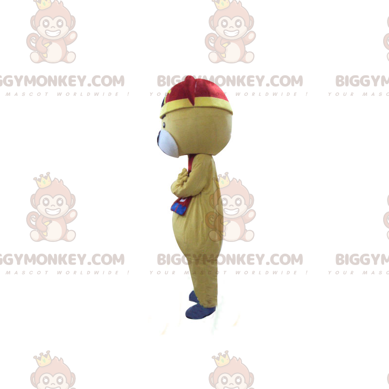Disfraz de mascota de oso BIGGYMONKEY™ con bufanda roja y azul