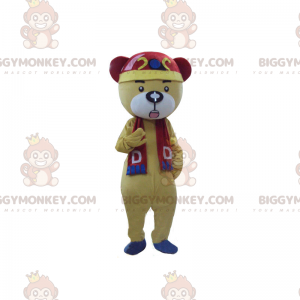 BIGGYMONKEY™-mascottekostuum met rode en blauwe sjaal -