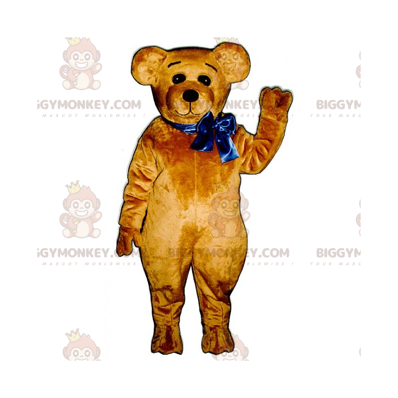 BIGGYMONKEY™ Bären-Maskottchen-Kostüm mit blauer Schleife -