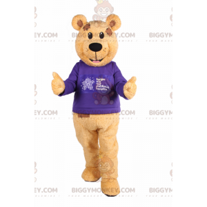 Bear BIGGYMONKEY™ Mascot Costume with Purple Sweater -