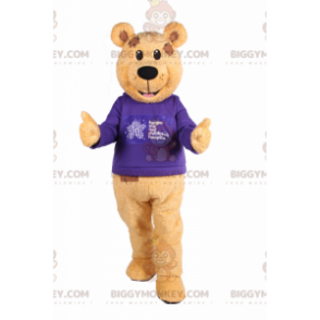 Bear BIGGYMONKEY™ Mascot Costume with Purple Sweater –