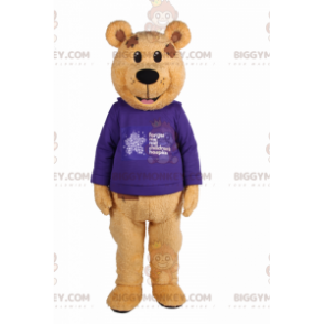 Bear BIGGYMONKEY™ Mascot Costume with Purple Sweater –