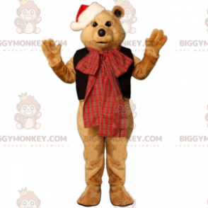 Traje de mascote de urso BIGGYMONKEY™ com laço e chapéu de