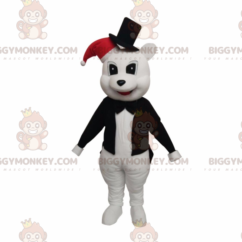 BIGGYMONKEY™ White Bear Bear Mascot Costume In Gala Dress And