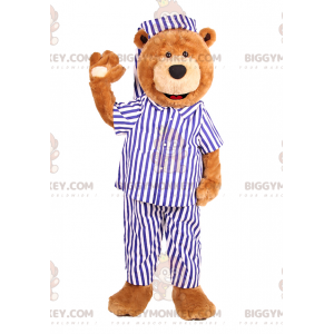 BIGGYMONKEY™ Björnmaskotdräkt i randig pyjamas - BiggyMonkey