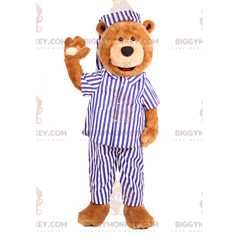 BIGGYMONKEY™ Bjørnemaskotkostume i stribet pyjamas -