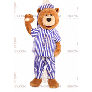 BIGGYMONKEY™ Björnmaskotdräkt i randig pyjamas - BiggyMonkey