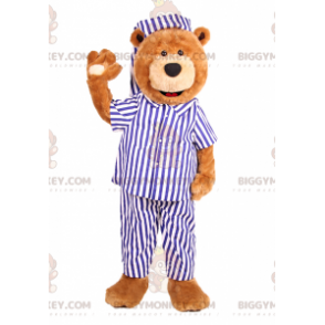 BIGGYMONKEY™ karhun maskottiasu raidallisessa pyjamassa -
