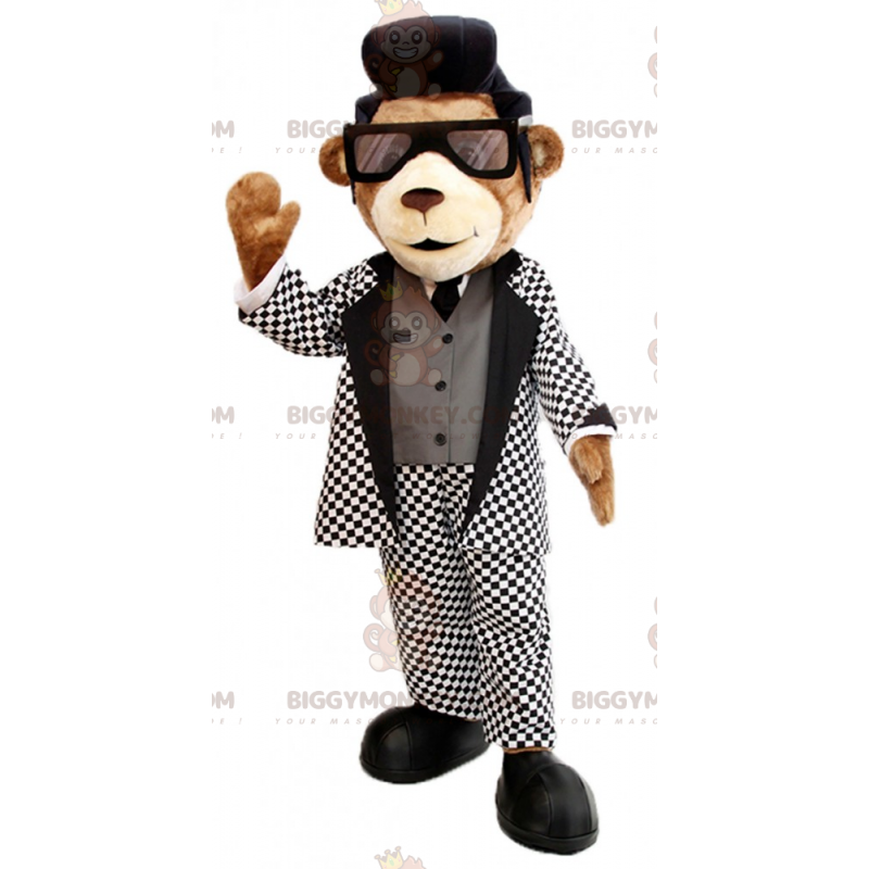 BIGGYMONKEY™ Bären-Maskottchen-Kostüm im Elvis-Outfit -
