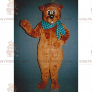 BIGGYMONKEY™ Mascot Costume Brown Bear Cub With Blue Plaid