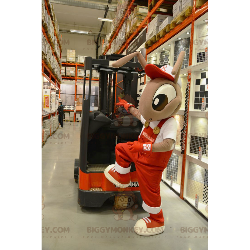 BIGGYMONKEY™ Mascot Costume of Brown Ants in Red Overalls –