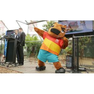 Brown Groundhog Bear BIGGYMONKEY™ Mascot Costume In Colorful