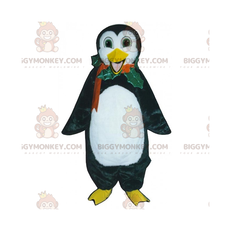 Holiday BIGGYMONKEY™ Mascot Costume - Penguin with Holly Collar