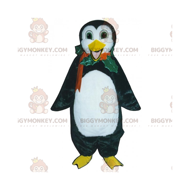 Świąteczny kostium maskotki BIGGYMONKEY™ — pingwin z obrożą