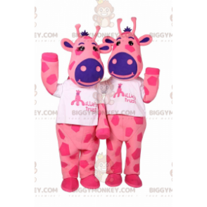 Maskottchen-Kostüm BIGGYMONKEY™ Duo aus rosa Rindsleder und