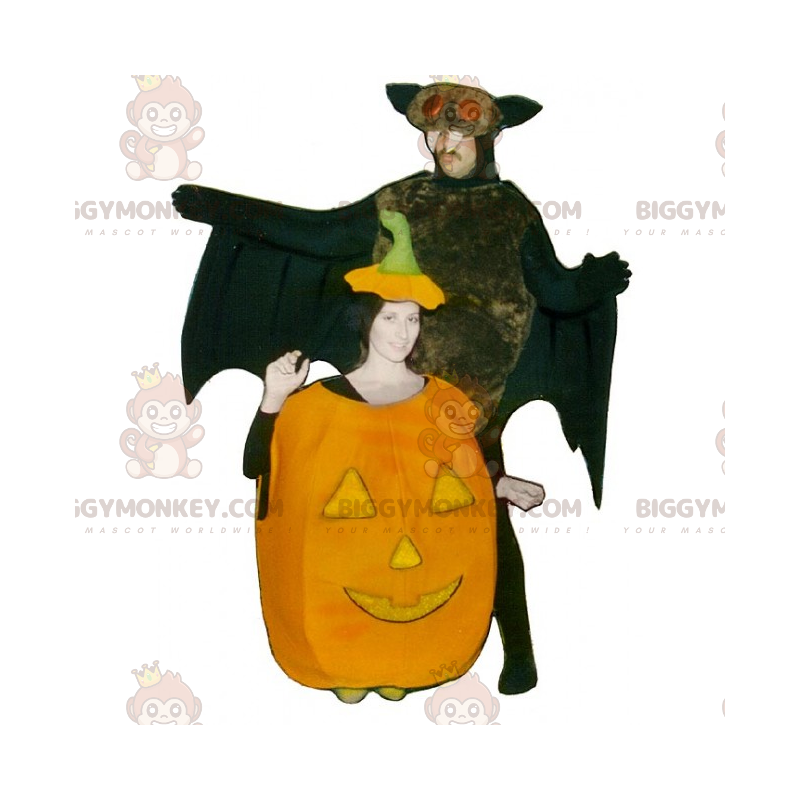 BIGGYMONKEY™ Halloween Duo Maskotdräkt - Pumpa och fladdermöss