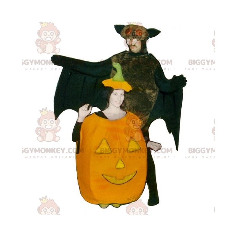 BIGGYMONKEY™ Halloween Duo maskotkostume - græskar og flagermus