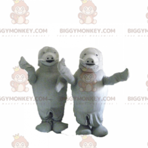 BIGGYMONKEY™ Duo grijze zeeleeuw mascottekostuum -