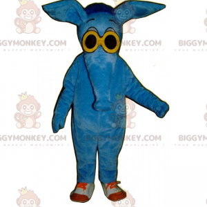 BIGGYMONKEY™ Blue Elephant With Yellow Glasses Mascot Costume –