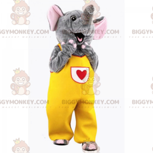 BIGGYMONKEY™ elefantmaskotdräkt i gul jumpsuit med hjärta -