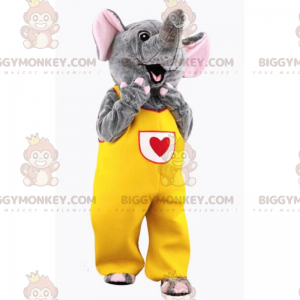 BIGGYMONKEY™ olifant mascotte kostuum in gele jumpsuit met hart