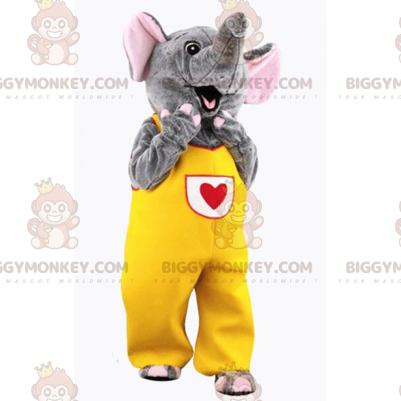 Costume de mascotte BIGGYMONKEY™ éléphant en combinaison jaune