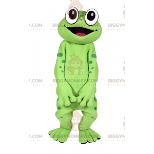 Kostium maskotka uśmiechnięta żaba z wielkimi oczami