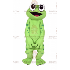 Kostium maskotka uśmiechnięta żaba z wielkimi oczami