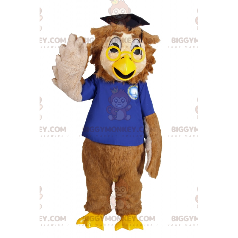 Kostium maskotki sowy ukończenia szkoły BIGGYMONKEY™ z żółtymi