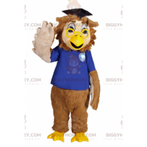 BIGGYMONKEY™ Graduation Owls Mascot Costume with Yellow Glasses