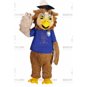 Kostým maskota BIGGYMONKEY™ promoce sovy se žlutými brýlemi –