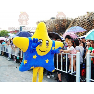 Jätte gul stjärna BIGGYMONKEY™ maskotdräkt med blå outfit -