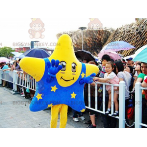 Giant Yellow Star BIGGYMONKEY™ Mascot Costume With Blue Outfit