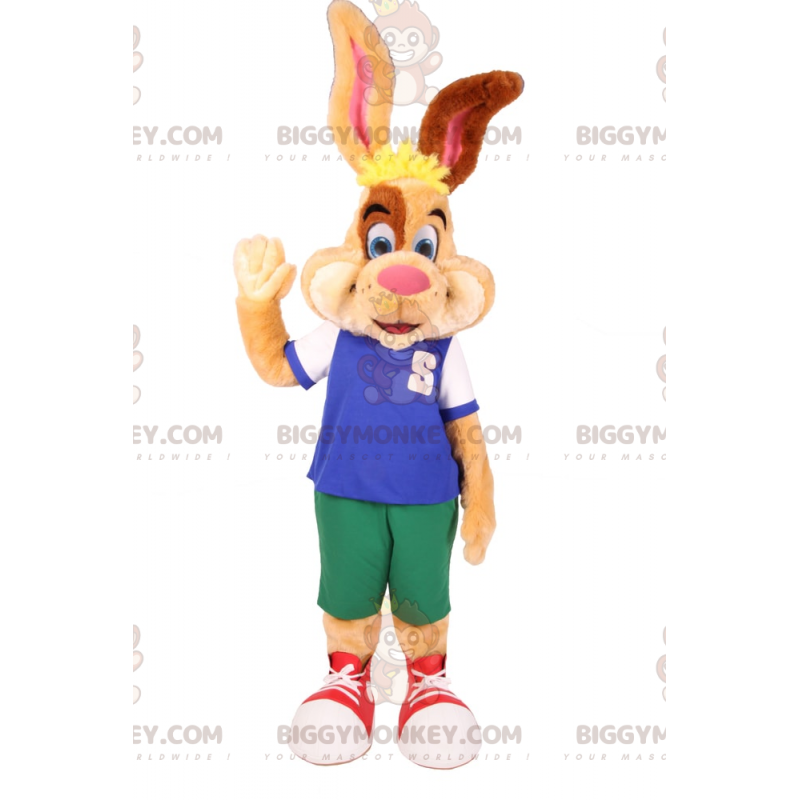 Kostým BIGGYMONKEY™ dvoubarevný béžový a hnědý králičí maskot v