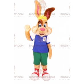 Kostým BIGGYMONKEY™ dvoubarevný béžový a hnědý králičí maskot v