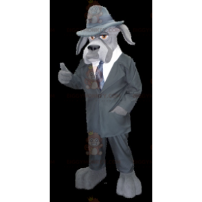 BIGGYMONKEY™ Mascot Costume Gray Dog Dressed As Private