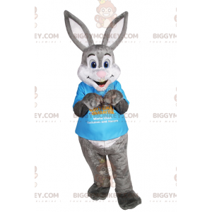 Costume de mascotte BIGGYMONKEY™ Lapin gris et blanc avec