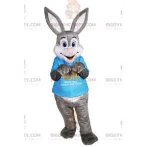 Costume de mascotte BIGGYMONKEY™ Lapin gris et blanc avec