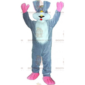 Στολή μασκότ BIGGYMONKEY™ Grey Bunny και Big Pink Ears -