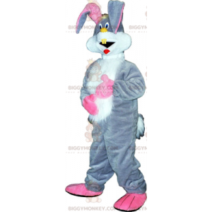 Στολή μασκότ BIGGYMONKEY™ Grey Bunny και Big Pink Ears -